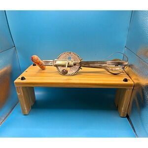 Antique Handheld Egg Beater Mixer Metal w/ Wood Handles Double Beaters Elko 30's